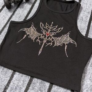 Black Rhinestone Embellished Crop Top